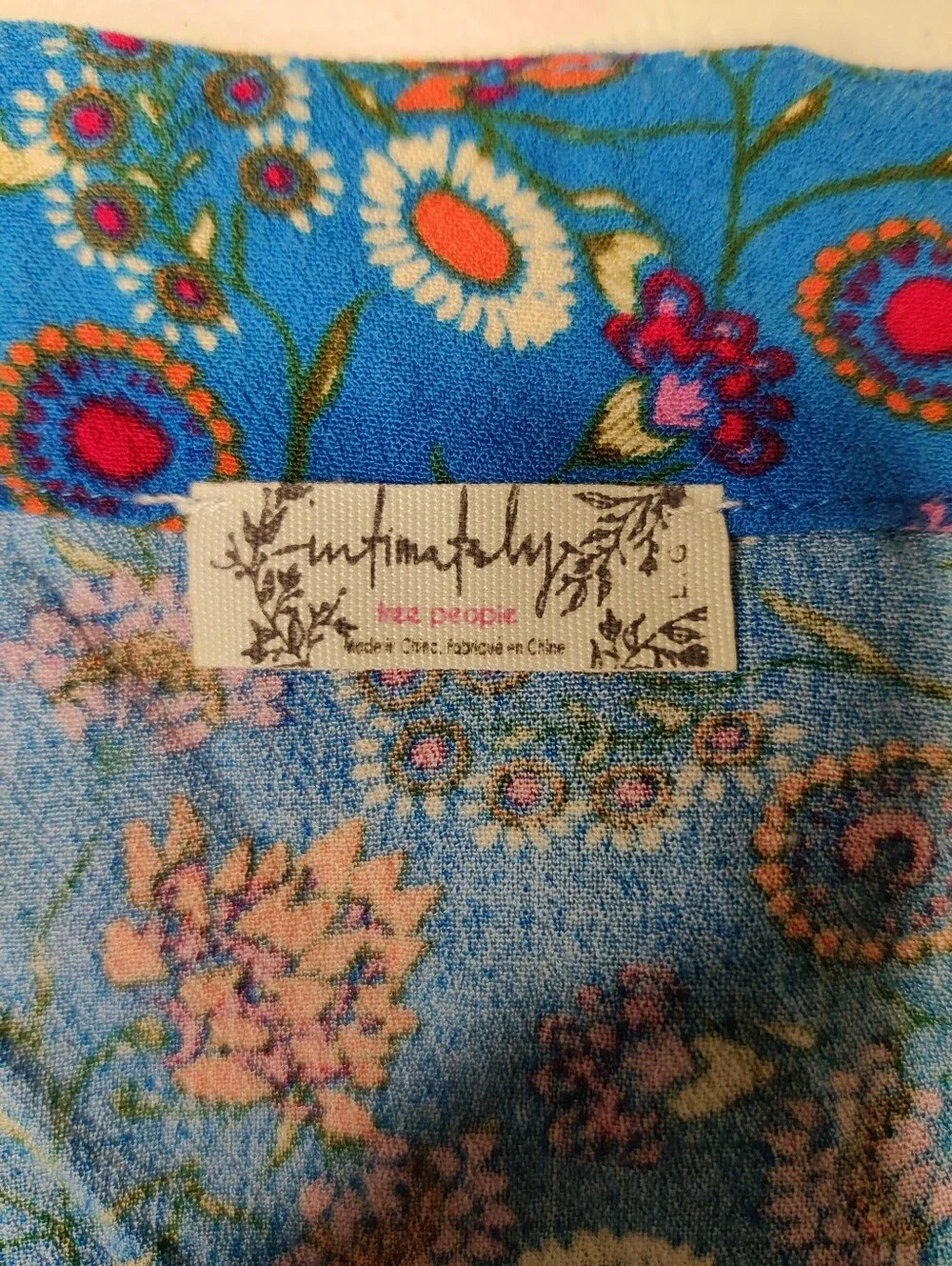 Free People Blue Floral Long Sleeve Bodysuit